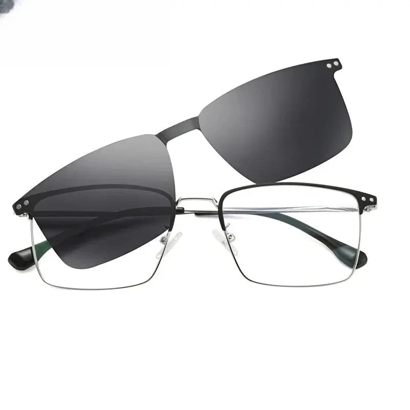 Men's Square Full Rim Alloy Clip-On Prescription Glasses 494016 — view 4 | Rx Spectacle