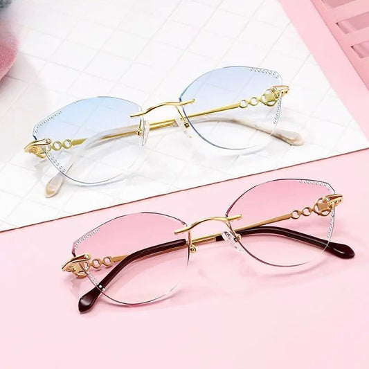 Women's Cat Eye Rimless Titanium Prescription Glasses 9110 — view 1 | Rx Spectacle