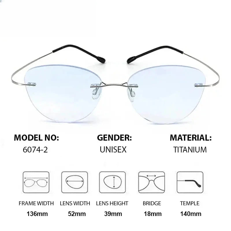 Women's Cat Eye Rimless Titanium Screwless Prescription Glasses 660742 — view 2 | Rx Spectacle