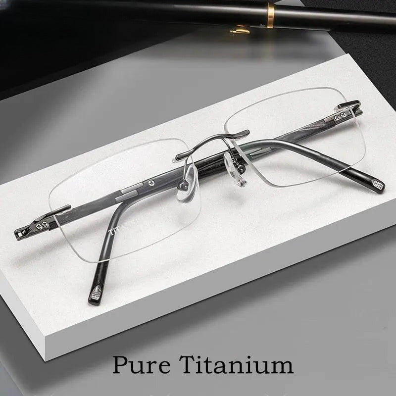Men's Square Rimless Titanium Prescription Glasses Z9WK — view 1 | Rx Spectacle