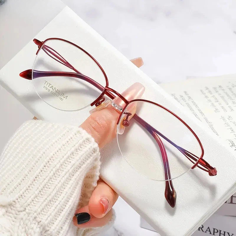 Women's Polygon Semi-Rimless Titanium Reading Glasses 57010 — view 6 | Rx Spectacle