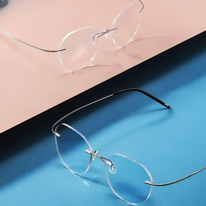 Unisex Round Rimless Titanium Prescription Glasses 8151 — view 7 | Rx Spectacle