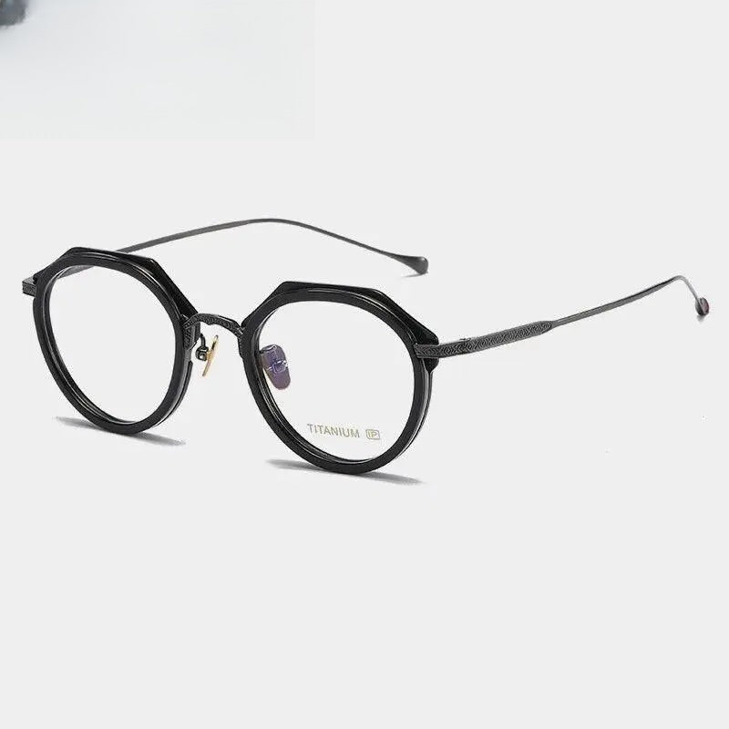 Unisex Round Full Rim Titanium Flat Top Prescription Glasses Gxyj1140 — view 8 | Rx Spectacle