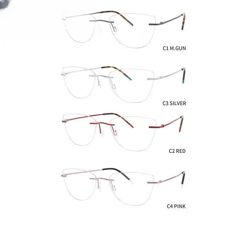 Unisex Cat Eye Rimless Titanium Prescription Glasses 9016 — view 6 | Rx Spectacle