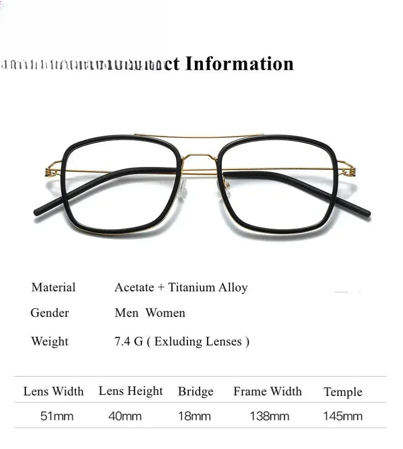 Women's Square Full Rim Titanium Double Bridge Prescription Glasses 51138 — view 2 | Rx Spectacle