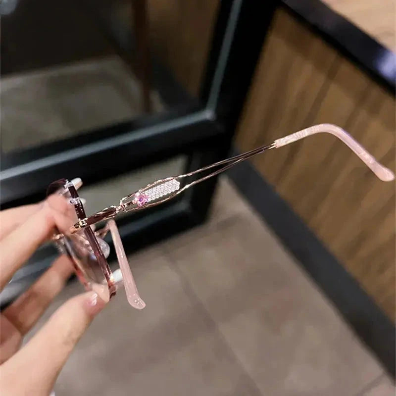 Women's Cat Eye Rimless Titanium Prescription Glasses 001 — view 5 | Rx Spectacle