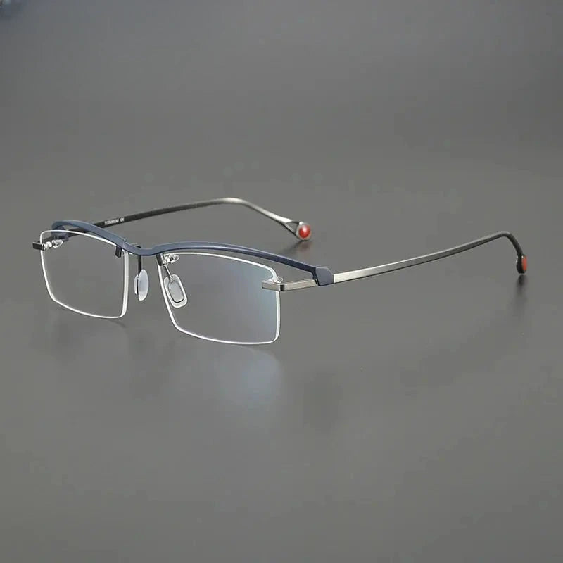 Unisex Browline Semi-Rimless Titanium Prescription Glasses G1525 — view 3 | Rx Spectacle