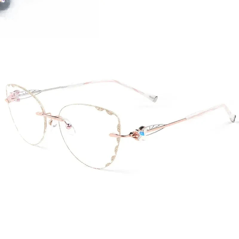 Women's Cat Eye Rimless Titanium Prescription Glasses 88051 — view 3 | Rx Spectacle