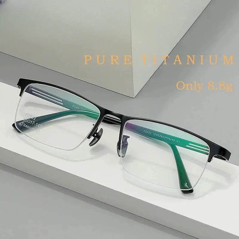 Men's Square Semi-Rimless Titanium Prescription Glasses Y2322 — view 1 | Rx Spectacle