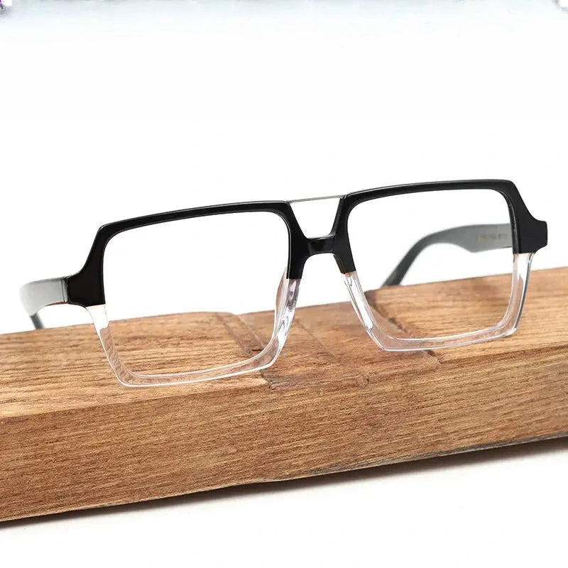Square Semi-Rimless Acetate Double Bridge Prescription Glasses 901600 — view 1 | Rx Spectacle