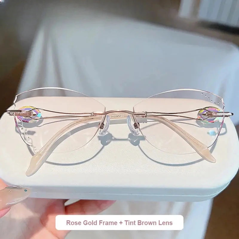 Women's Butterfly Rimless Titanium Prescription Glasses 13855 — view 4 | Rx Spectacle