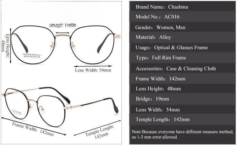 Unisex Round Full Rim Stainless Steel Prescription Glasses Ac016 — view 12 | Rx Spectacle