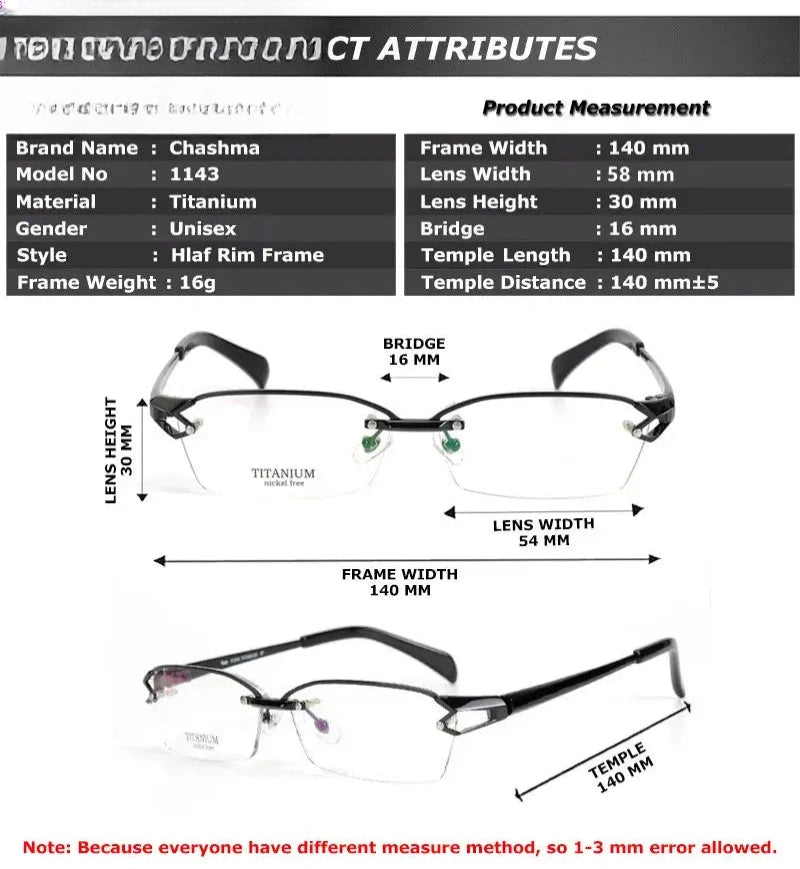 Men's Square Semi-Rimless Titanium Prescription Glasses 11437 — view 3 | Rx Spectacle