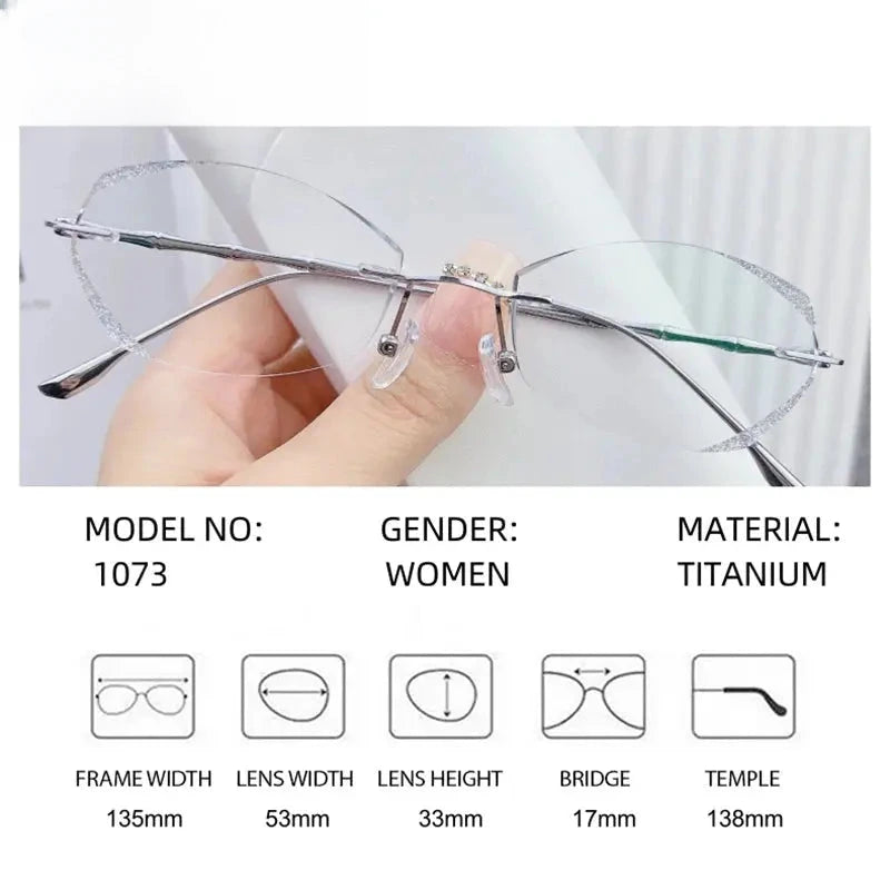 Women's Oval Rimless Titanium Prescription Glasses 691073 — view 3 | Rx Spectacle