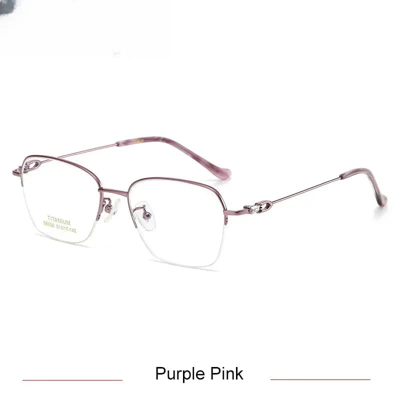 Women's Square Semi-Rimless Titanium Flat Top Prescription Glasses 86005 — view 7 | Rx Spectacle