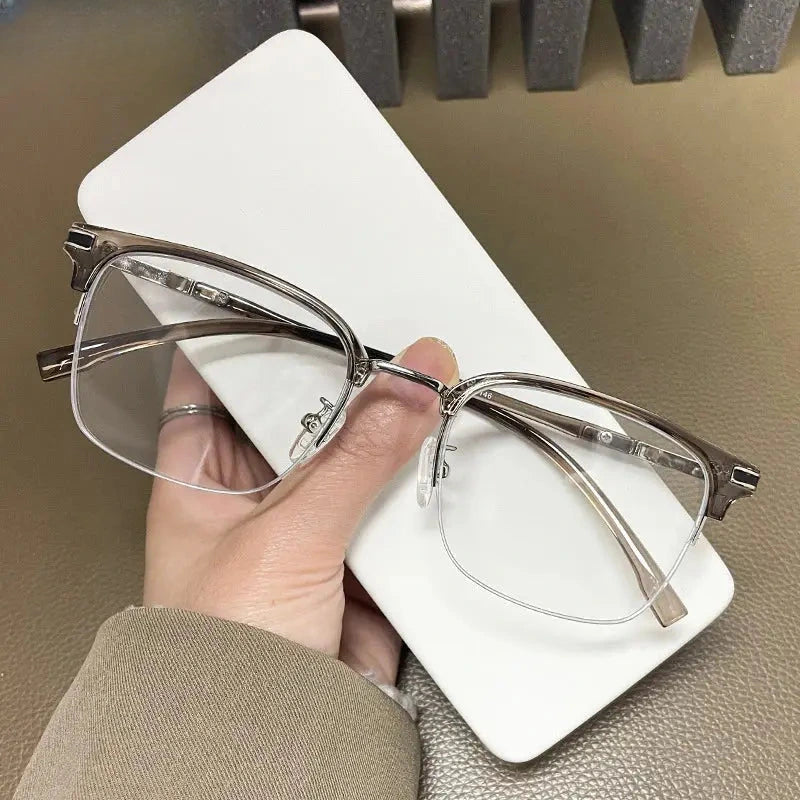 Unisex Square Semi-Rimless Titanium Reading Glasses 2242 — view 10 | Rx Spectacle