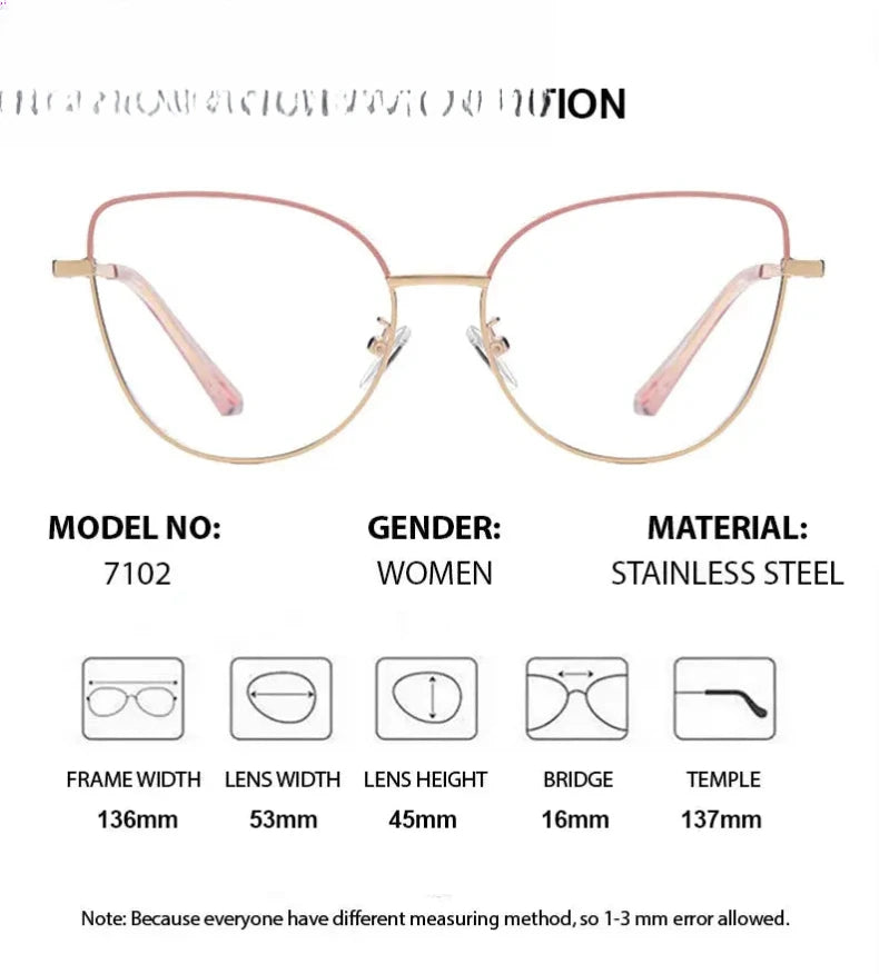 Women's Cat Eye Full Rim Stainless Steel Prescription Glasses 617102 — view 2 | Rx Spectacle