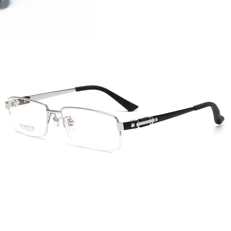 Men's Rectangular Semi-Rimless Titanium Prescription Glasses 8001 — view 2 | Rx Spectacle