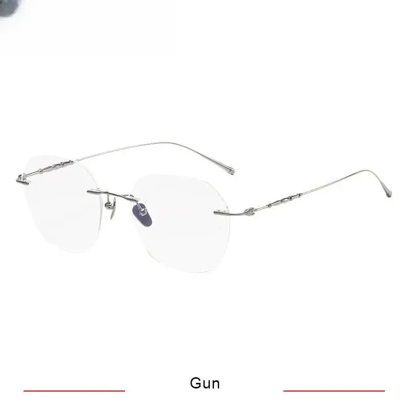 Women's Oval Rimless Titanium Flat Top Prescription Glasses 75930 — view 4 | Rx Spectacle
