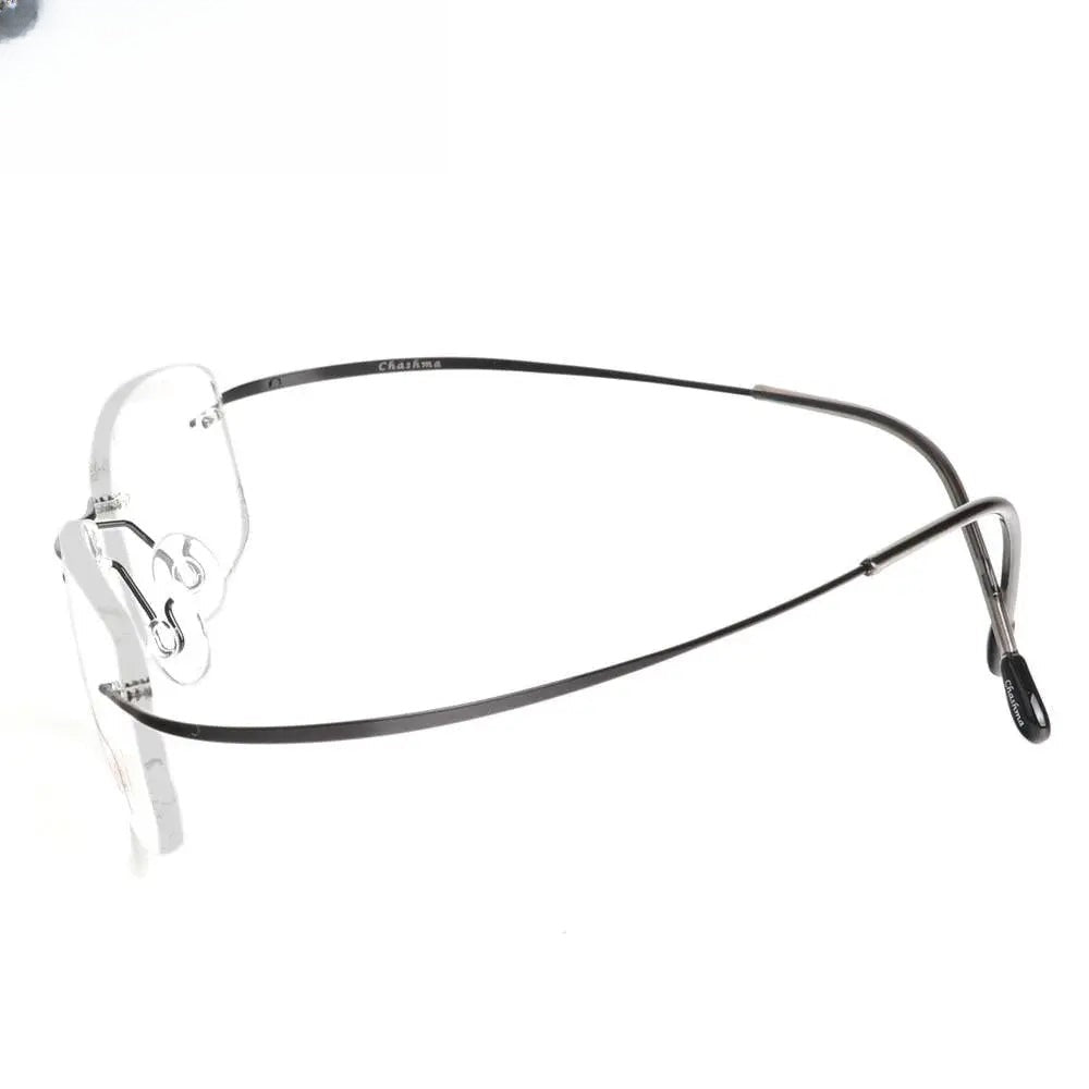 Unisex Rectangular Rimless Titanium Prescription Glasses 6074 — view 10 | Rx Spectacle