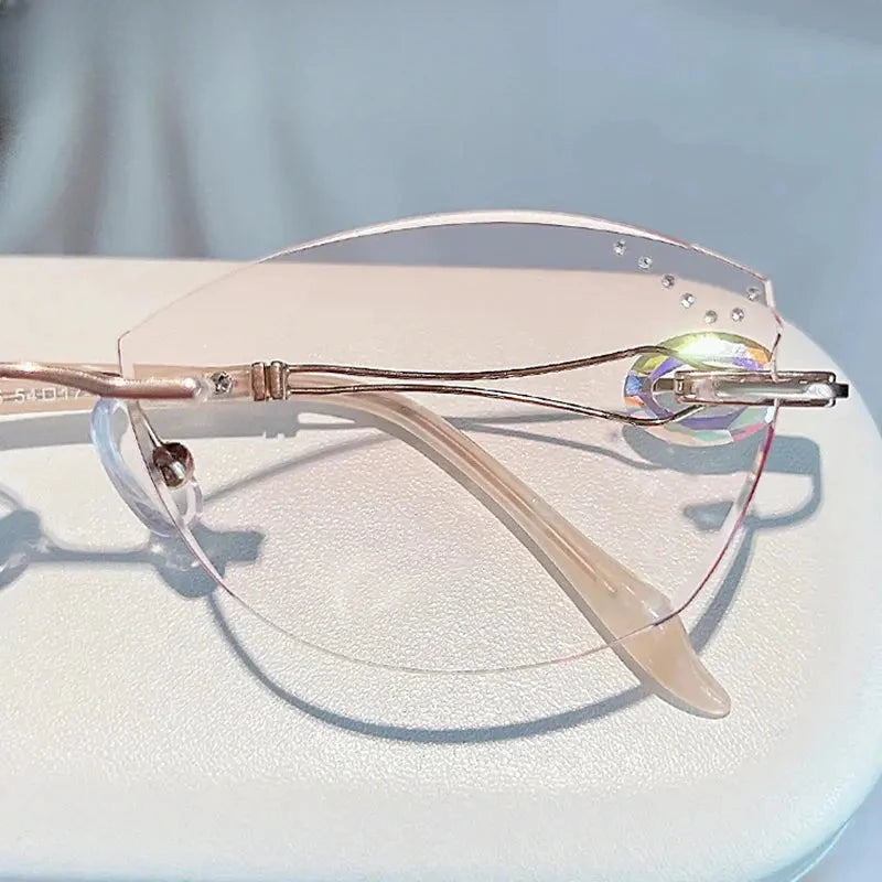 Women's Butterfly Rimless Titanium Prescription Glasses 13855 — view 1 | Rx Spectacle