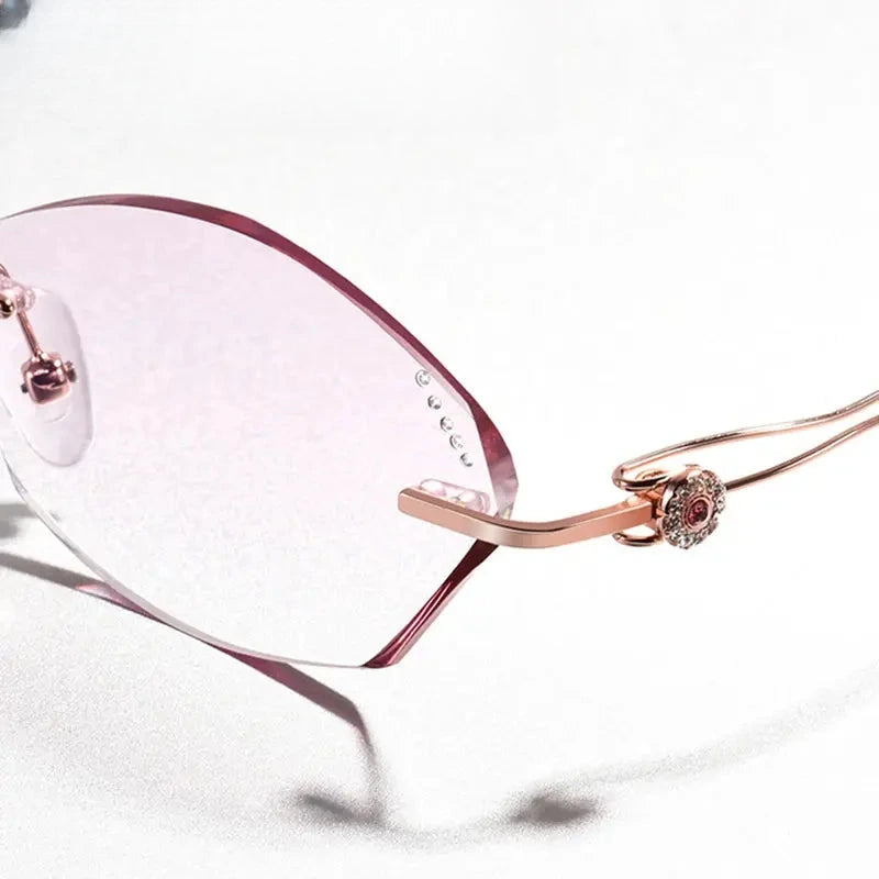 Women's Cat Eye Rimless Titanium Prescription Glasses 88839 — view 3 | Rx Spectacle