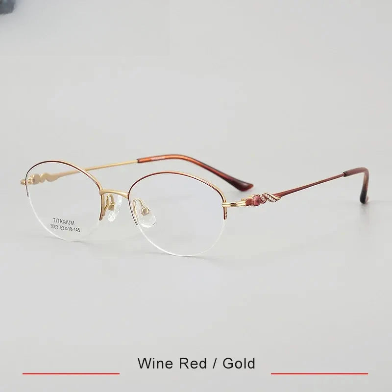 Women's Oval Semi-Rimless Titanium Prescription Glasses 33003 — view 3 | Rx Spectacle