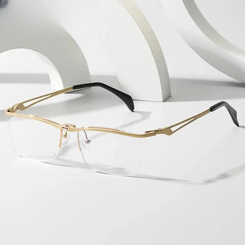 Men's Square Semi-Rimless Titanium Prescription Glasses 114896 — view 1 | Rx Spectacle