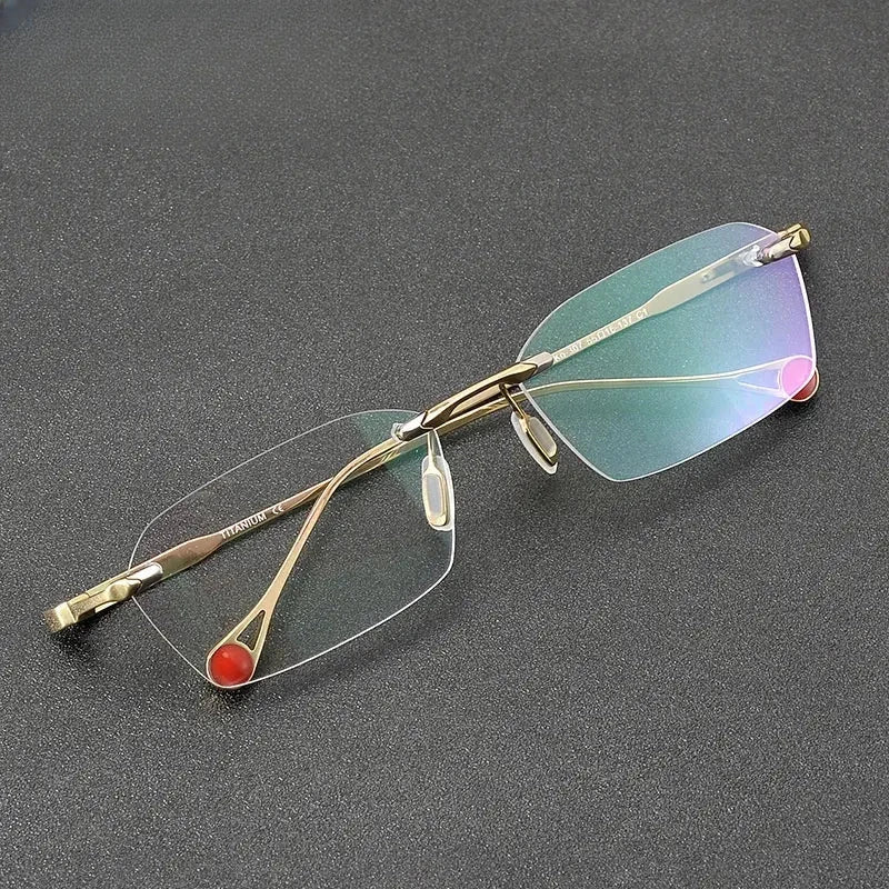 Unisex Square Rimless Titanium Prescription Glasses 401307 — view 2 | Rx Spectacle