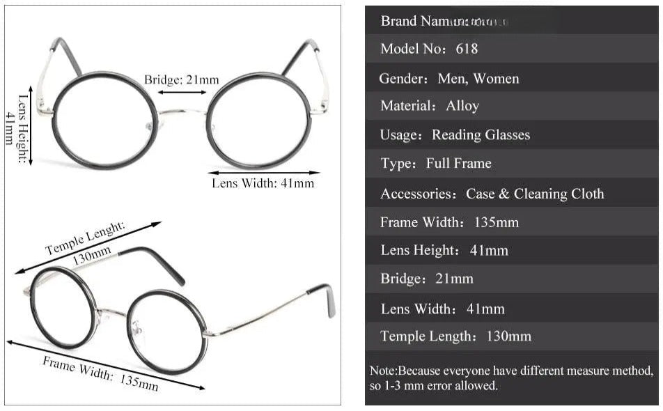 Unisex Round Full Rim Alloy Reading Glasses 618 — view 7 | Rx Spectacle