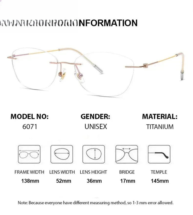 Women's Oval Rimless Titanium Reading Glasses 96071 — view 2 | Rx Spectacle