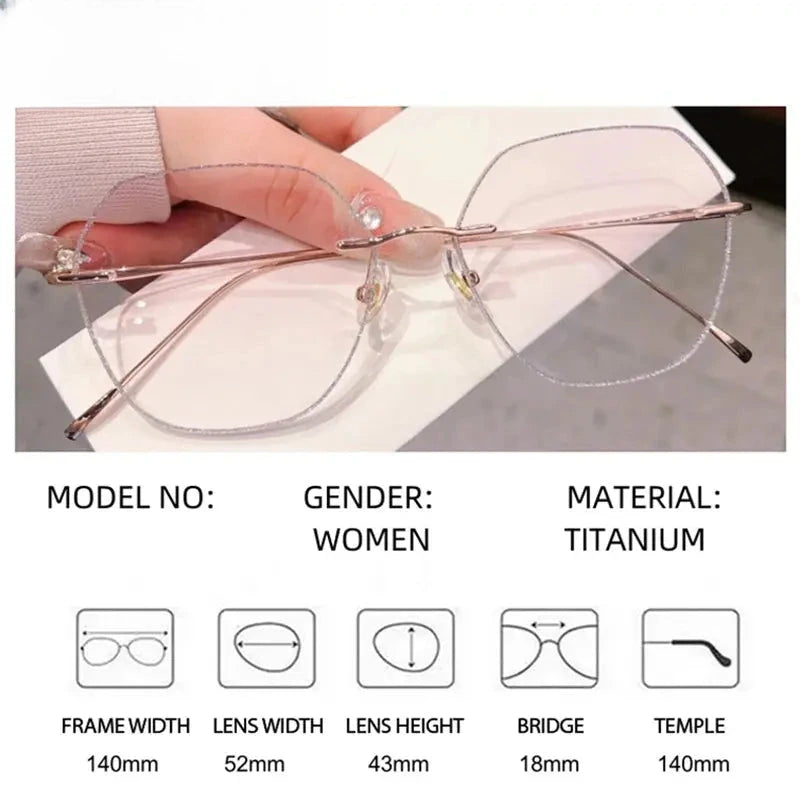 Women's Polygon Rimless Titanium Flat Top Prescription Glasses 435218 — view 2 | Rx Spectacle