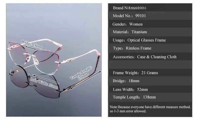 Women's Cat Eye Rimless Titanium Prescription Glasses 99101 — view 8 | Rx Spectacle