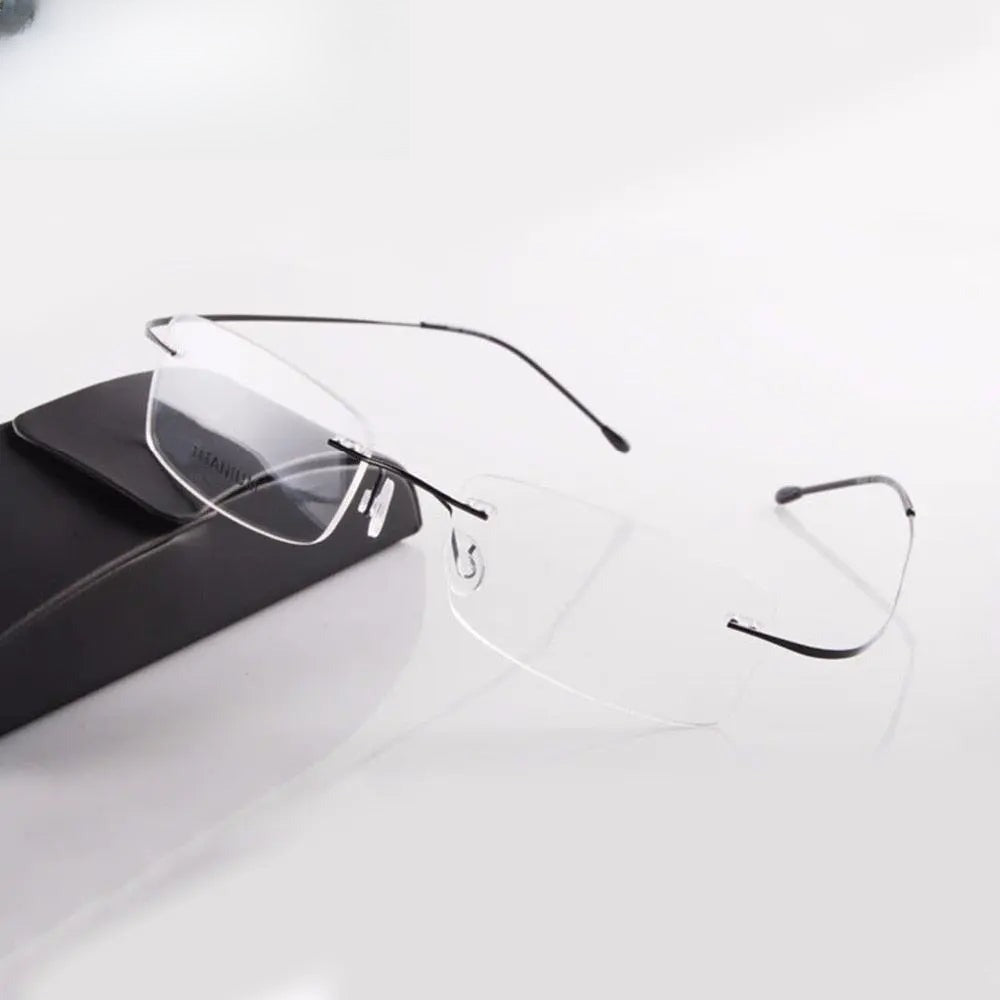 Unisex Oval Rimless Titanium Prescription Glasses F637 — view 1 | Rx Spectacle