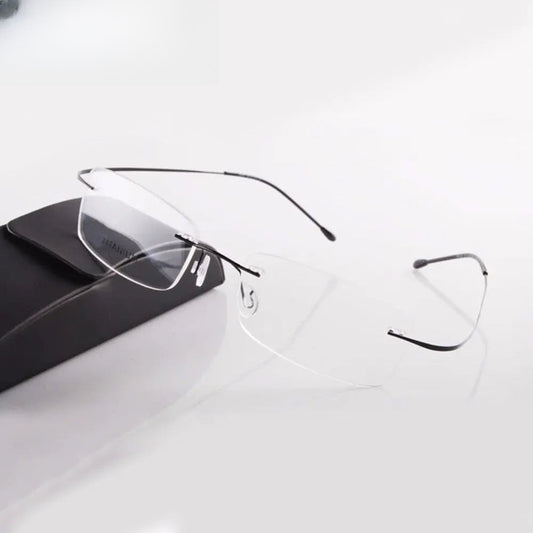 Unisex Oval Rimless Titanium Prescription Glasses F637 — view 1 | Rx Spectacle