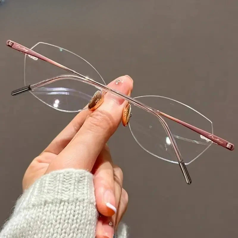 Women's Cat Eye Rimless Titanium Prescription Glasses 60254 — view 5 | Rx Spectacle