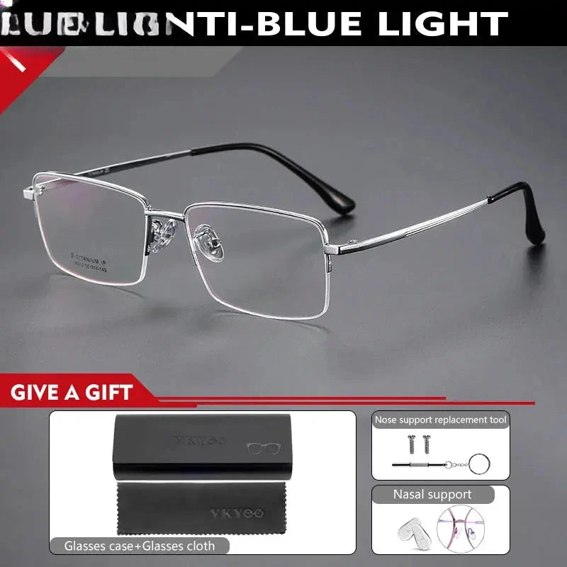 Unisex Square Semi-Rimless Titanium Reading Glasses 18012 — view 6 | Rx Spectacle