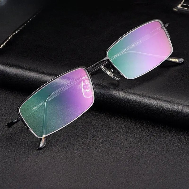 Men's Square Semi-Rimless Titanium Prescription Glasses 8961 — view 10 | Rx Spectacle
