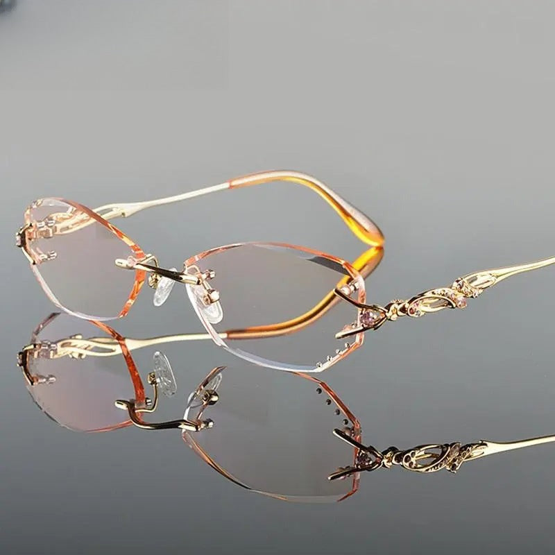 Women's Oval Rimless Titanium Prescription Glasses 8036B — view 2 | Rx Spectacle