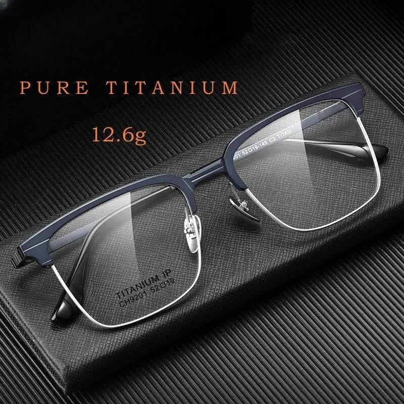 Men's Square Full Rim Titanium Prescription Glasses 9201 — view 5 | Rx Spectacle