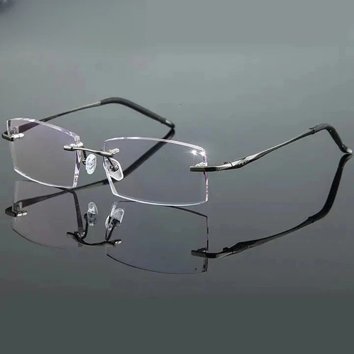 Unisex Square Rimless Titanium Prescription Glasses 81937 — view 4 | Rx Spectacle