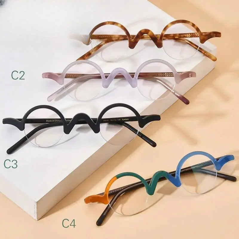 Unisex Round Semi-Rimless Acetate Prescription Glasses — view 6 | Rx Spectacle