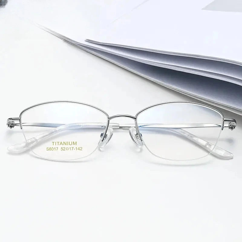 Women's Oval Semi-Rimless Titanium Prescription Glasses 6017 — view 1 | Rx Spectacle