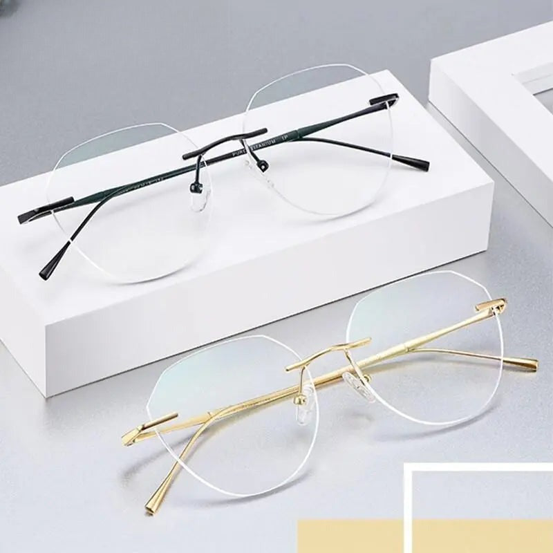 Women's Round Rimless Titanium Prescription Glasses 3018 — view 9 | Rx Spectacle