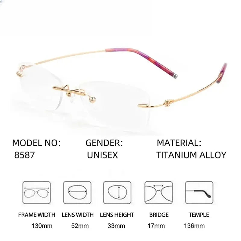 Women's Square Rimless Titanium Prescription Glasses 68587 — view 2 | Rx Spectacle