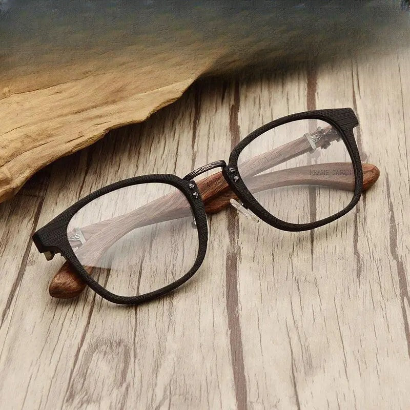 Unisex Round Full Rim Wood Prescription Glasses 7473d — view 1 | Rx Spectacle