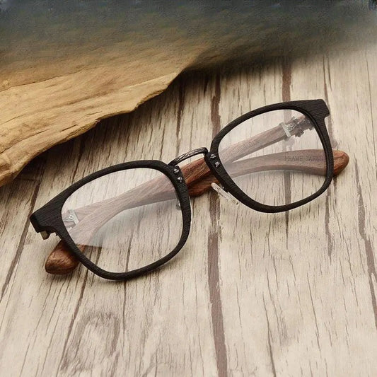 Unisex Round Full Rim Wood Prescription Glasses 7473d — view 1 | Rx Spectacle