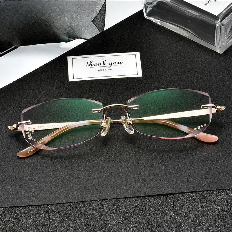 Women's Rectangular Rimless Titanium Prescription Glasses 10139 — view 7 | Rx Spectacle