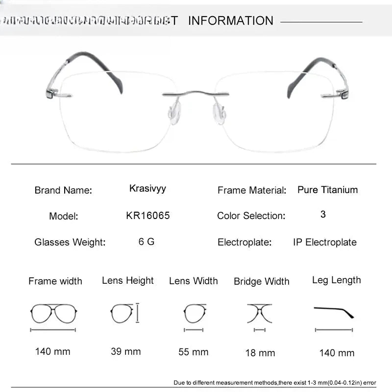 Unisex Square Rimless Titanium Prescription Glasses 316065 — view 2 | Rx Spectacle