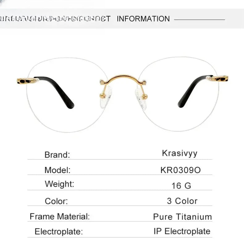 Women's Round Rimless Titanium Prescription Glasses 3090 — view 8 | Rx Spectacle